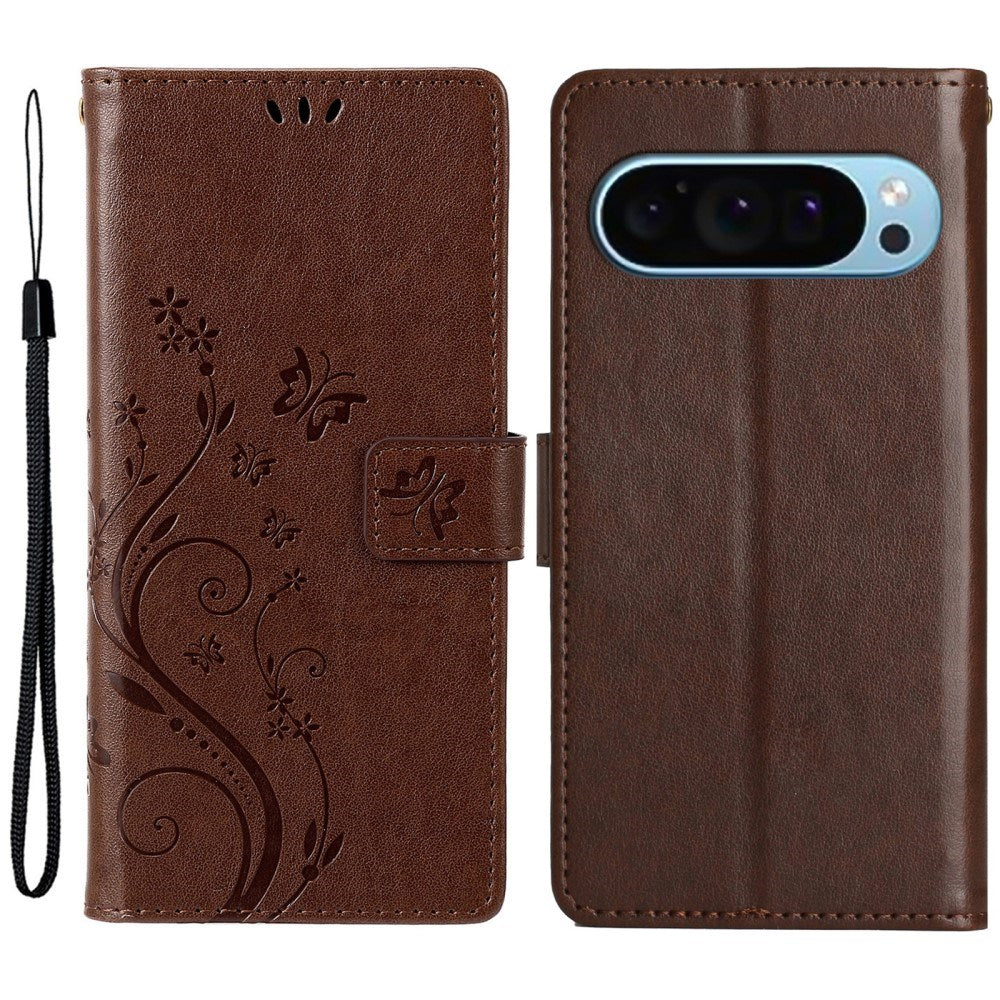 EIDERWOOD Google Pixel 9 / 9 Pro Butterfly Leather Flip Cover m. Lommebok - Brun