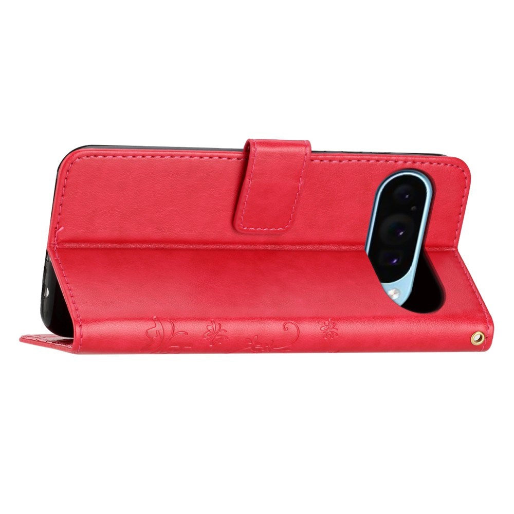 EIDERWOOD Google Pixel 9 / 9 Pro Butterfly Leather Flip Cover m. Lommebok - Rød