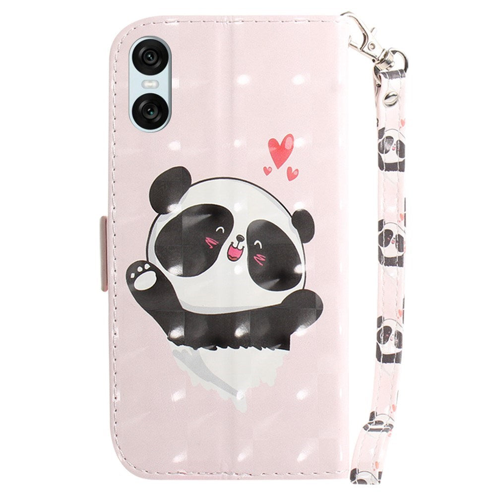 EIDERWOOD Sony Xperia 5 VI Leather Flip Cover m. Lommebok og stropp - Happy Panda
