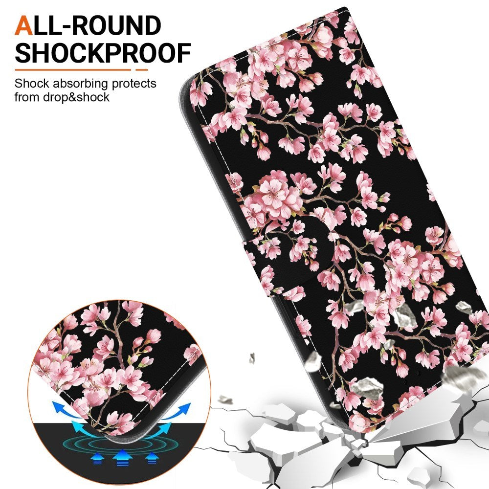 EIDERWOOD iPhone 16e Flip-deksel i kunstskinn m. Veske og stropp - Svart med blomster