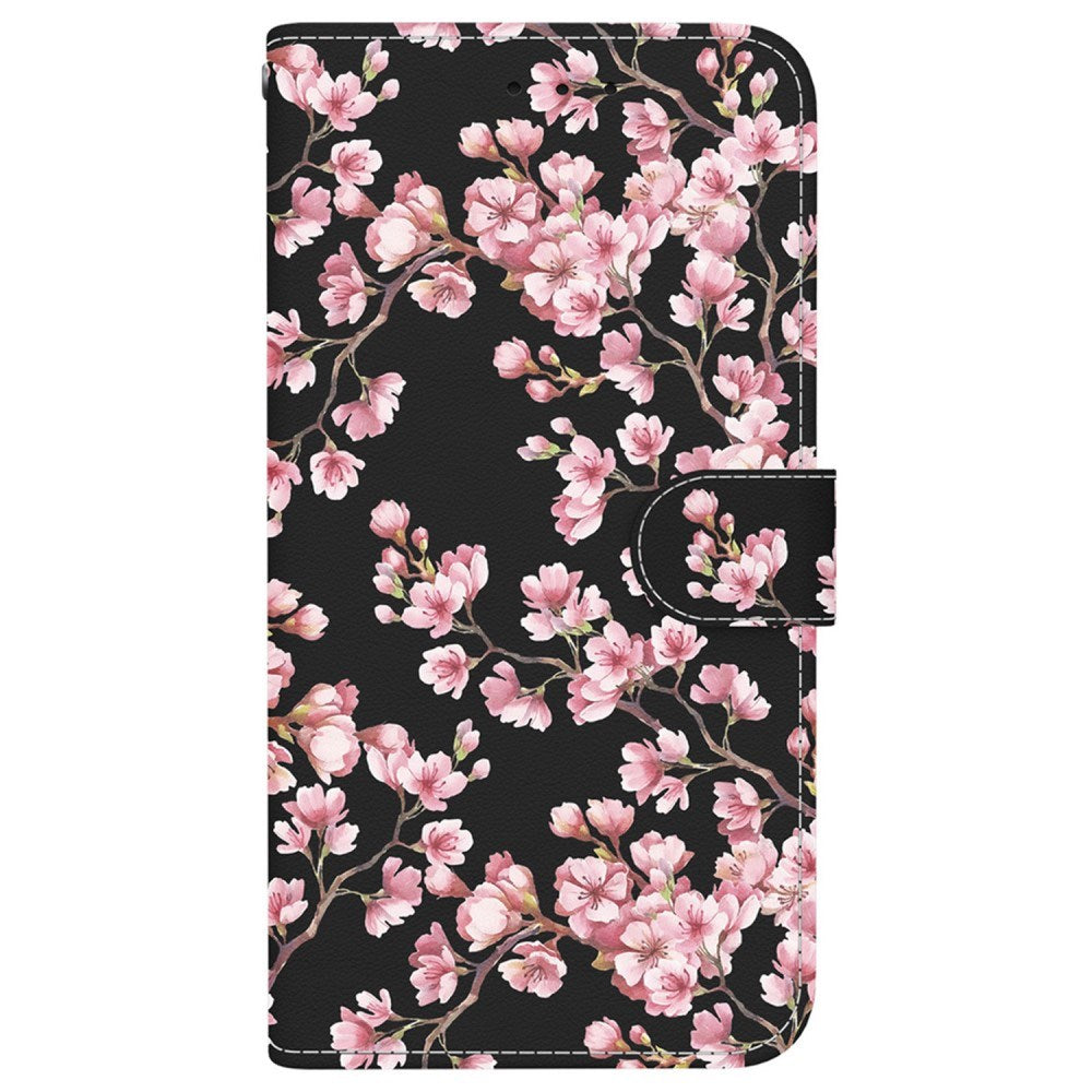 EIDERWOOD iPhone 16e Flip-deksel i kunstskinn m. Veske og stropp - Svart med blomster
