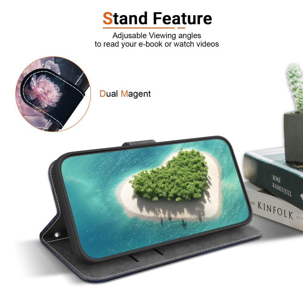 EIDERWOOD iPhone 16e Flip-deksel i kunstskinn m. Veske og stropp - Lilla Peon