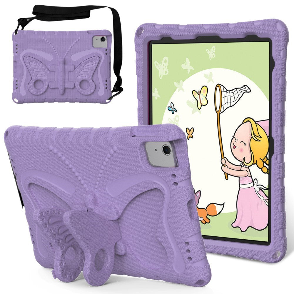 EIDERWOOD iPad Air 11" (2025 / 2024) Butterfly Kickstand Børne Cover m. Skulderstrop - Lilla