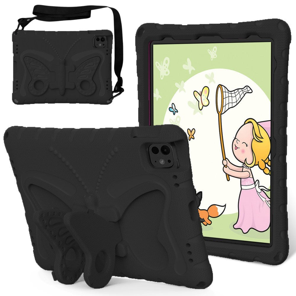 EIDERWOOD iPad Pro 11" (2025 / 2024) Butterfly Kickstand Børne Cover m. Skulderstrop - Sort