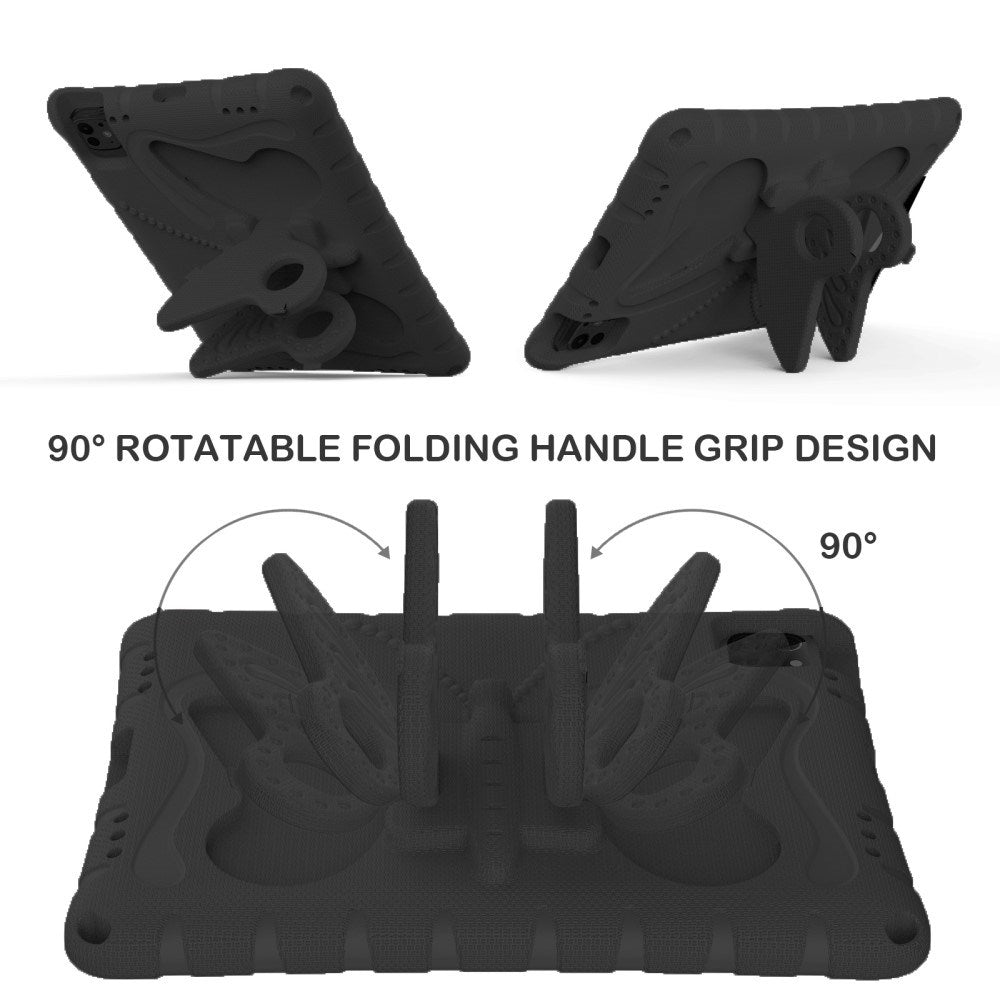 EIDERWOOD iPad Pro 11" (2025 / 2024) Butterfly Kickstand Børne Cover m. Skulderstrop - Sort