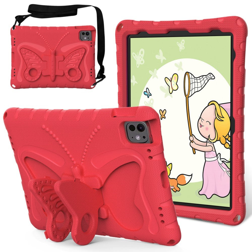 EIDERWOOD iPad Pro 11" (2025 / 2024) Butterfly Kickstand Børne Cover m. Skulderstrop - Rød