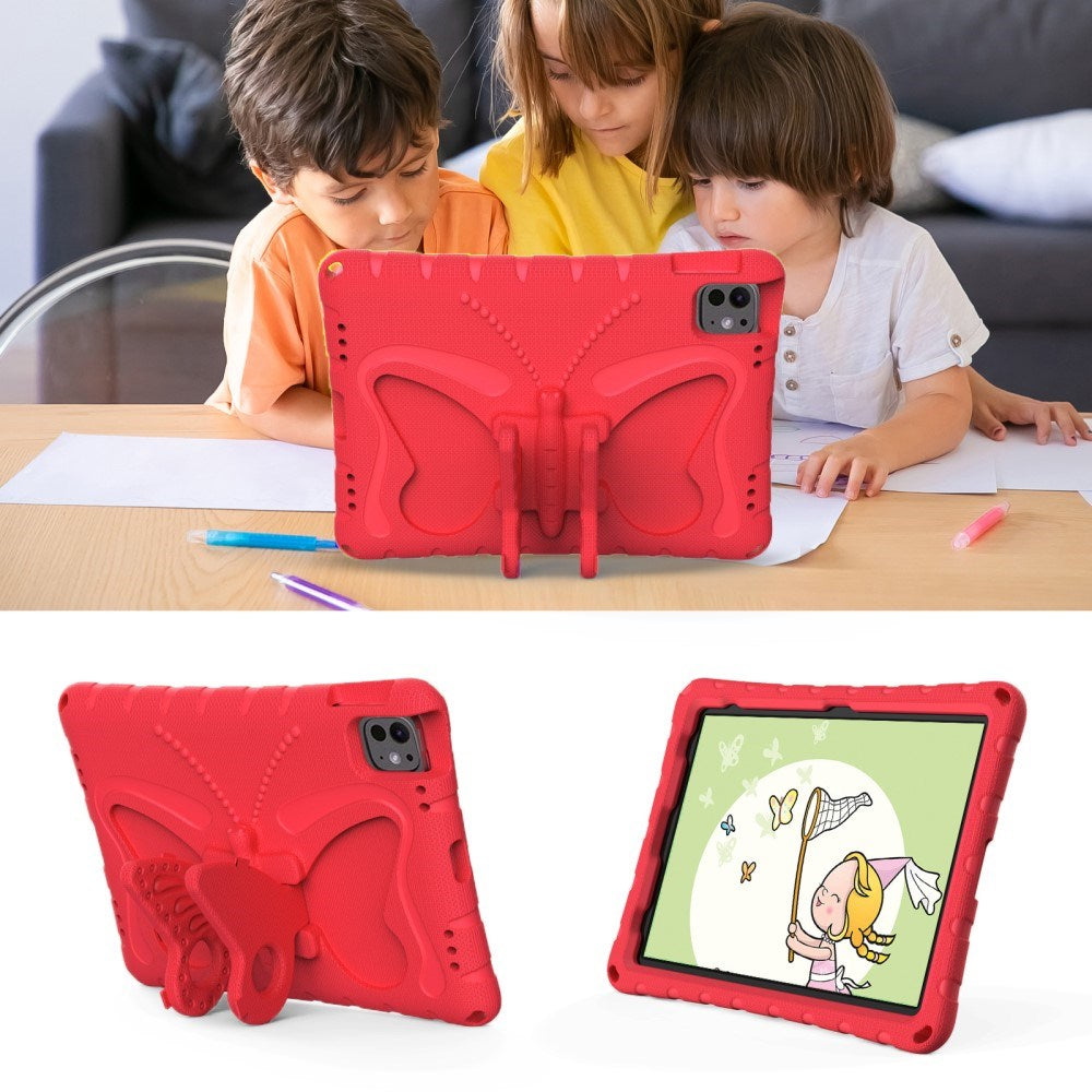 EIDERWOOD iPad Pro 11" (2025 / 2024) Butterfly Kickstand Børne Cover m. Skulderstrop - Rød
