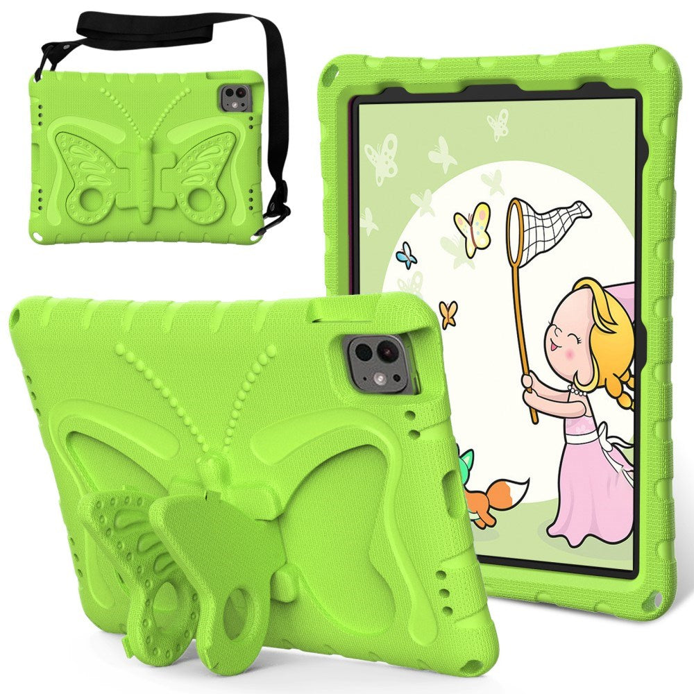 EIDERWOOD iPad Pro 11" (2025 / 2024) Butterfly Kickstand Børne Cover m. Skulderstrop - Grøn