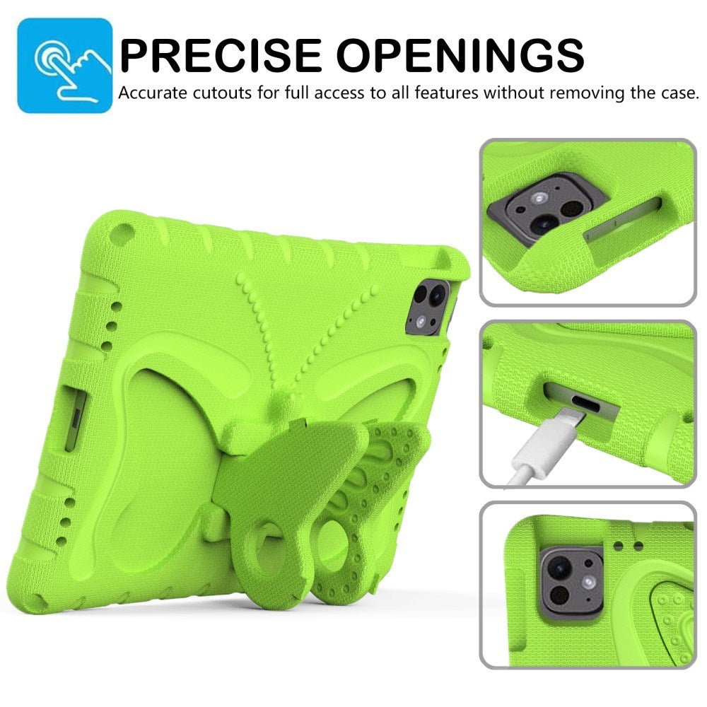 EIDERWOOD iPad Pro 11" (2025 / 2024) Butterfly Kickstand Børne Cover m. Skulderstrop - Grøn