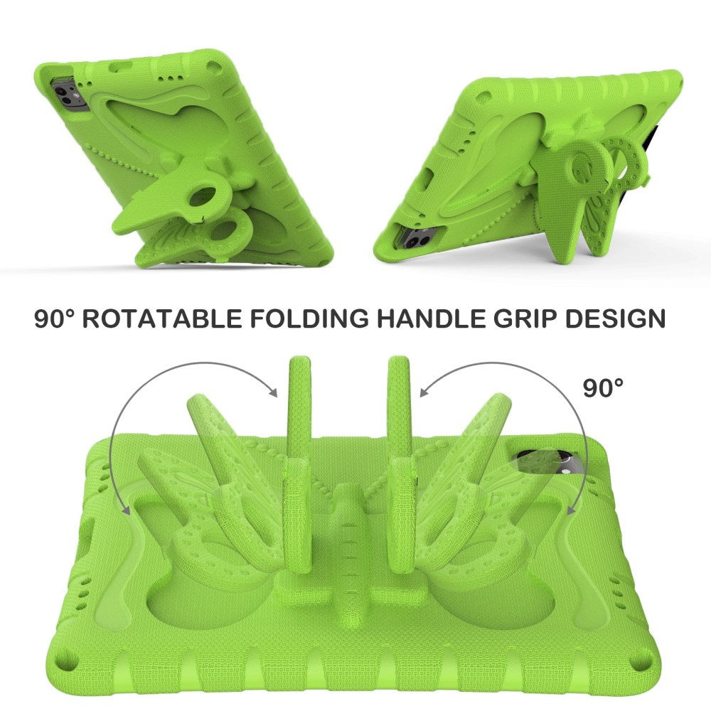 EIDERWOOD iPad Pro 11" (2025 / 2024) Butterfly Kickstand Børne Cover m. Skulderstrop - Grøn