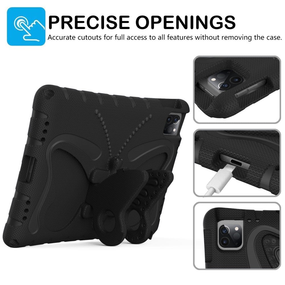 EIDERWOOD iPad Air (2025 / 2024) / Pro 13" (2025 / 2024) / Pro 12.9" (2022-2018) Butterfly Kickstand Børne Cover m. Skulderstrop - Sort