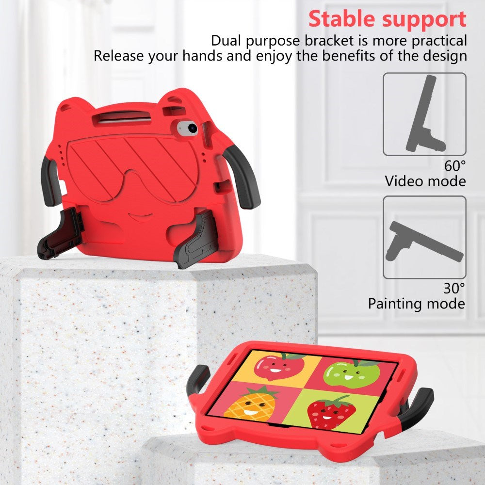 EIDERWOOD iPad Air 11" (2025 / 2024) barnedeksel - Smiley - Stativ og håndtak - Rød