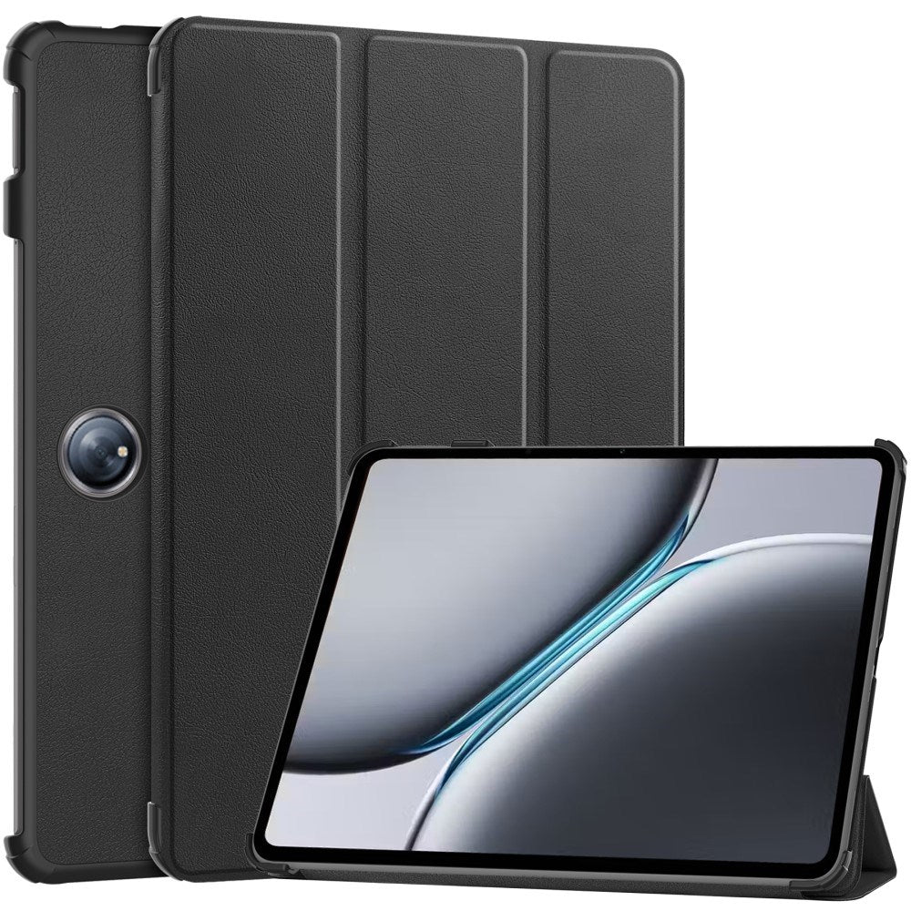 OnePlus Pad 2 Tri-Fold Leather Flip Cover m. Sleep Function - Svart