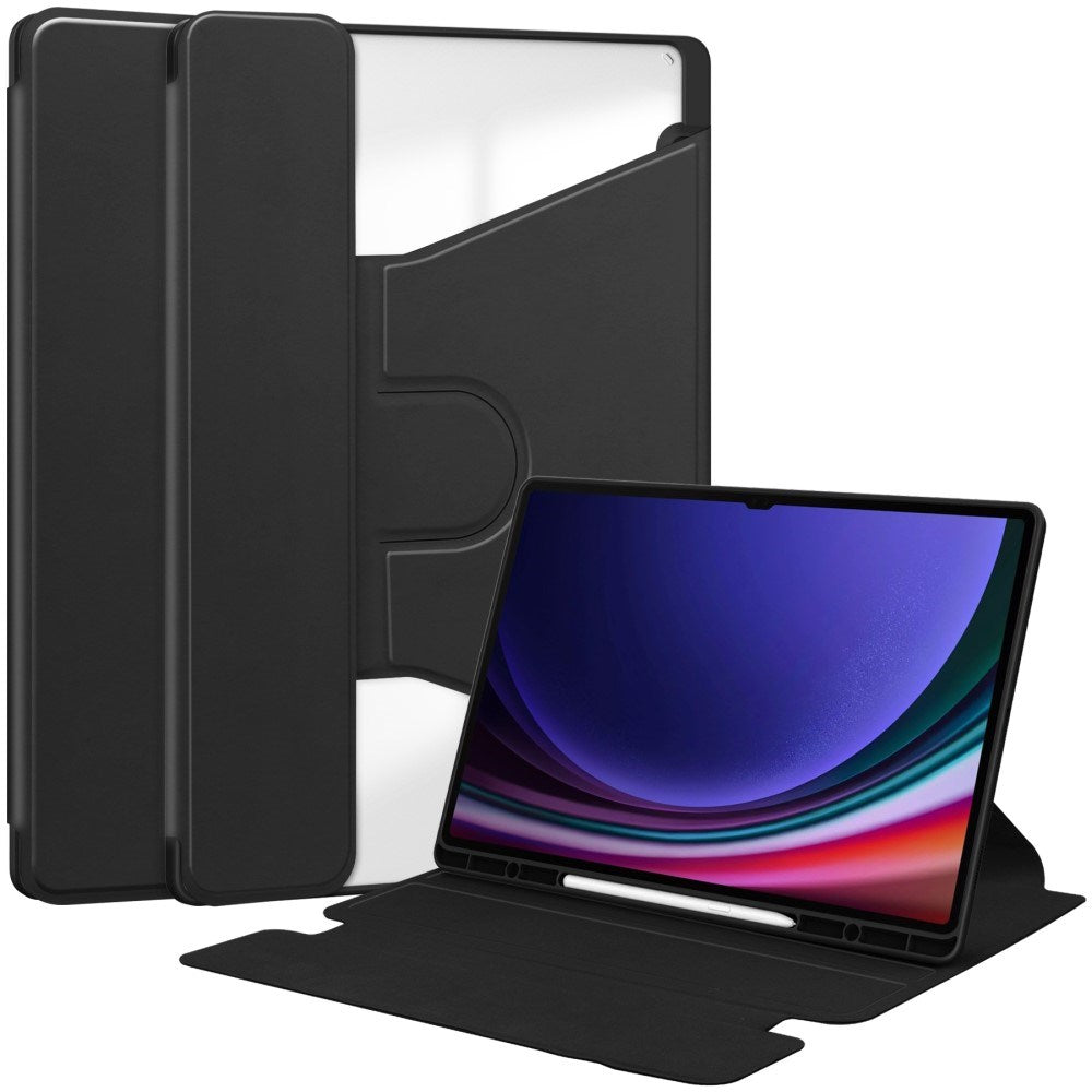 EIDERWOOD - Samsung Galaxy Tab S10 Ultra Vegan Lærdeksel - Roterende stativfunksjon - Svart