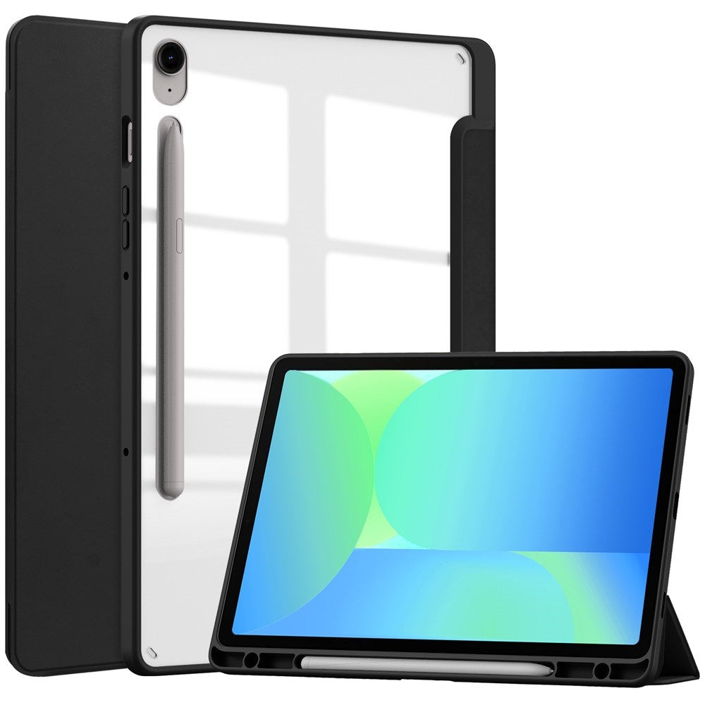 EIDERWOOD Samsung Galaxy Tab S10 Lite / S10 FE / S9 FE Tablet Flip Cover m. Ståfunktion & Stylus Pen-Holder - Gennemsigtig / Sort