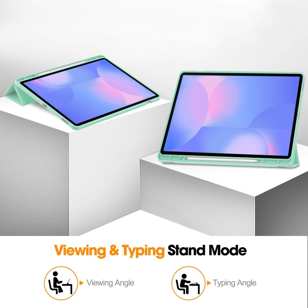 EIDERWOOD Samsung Galaxy Tab S10 FE+ (Plus) Tri-Fold Kunstlæder Tablet Cover m. Stylus Pen Holder - Lysegrøn