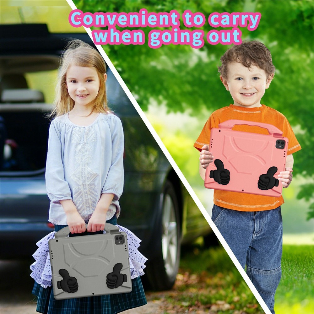 iPad Pro 12.9" (2022 / 2021 / 2020 / 2018) / Air 13" (2025 / 2024) / Pro 13" (2025 / 2024) - EIDERWOOD Børne Cover m. Thumb Kickstand - Grå