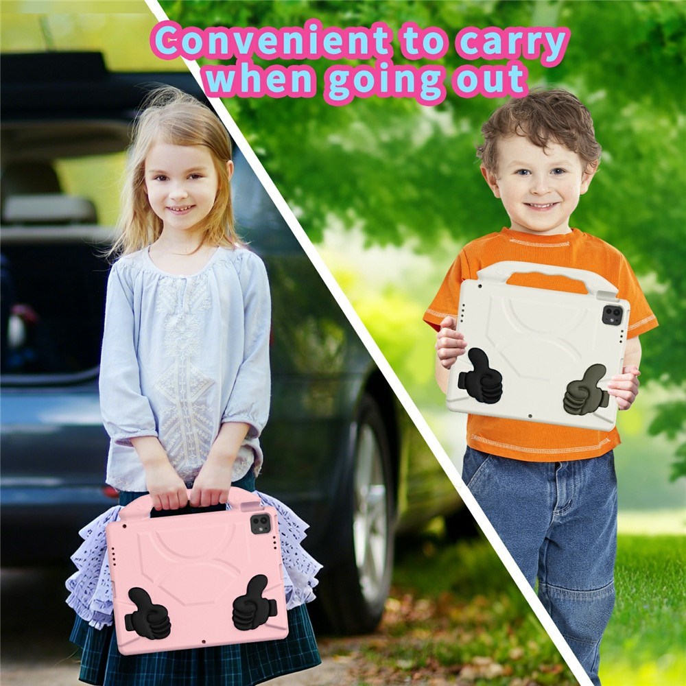 iPad Pro 12.9" (2022 / 2021 / 2020 / 2018) / Air 13" (2025 / 2024) / Pro 13" (2025 / 2024) - EIDERWOOD Børne Cover m. Thumb Kickstand - Lyserød