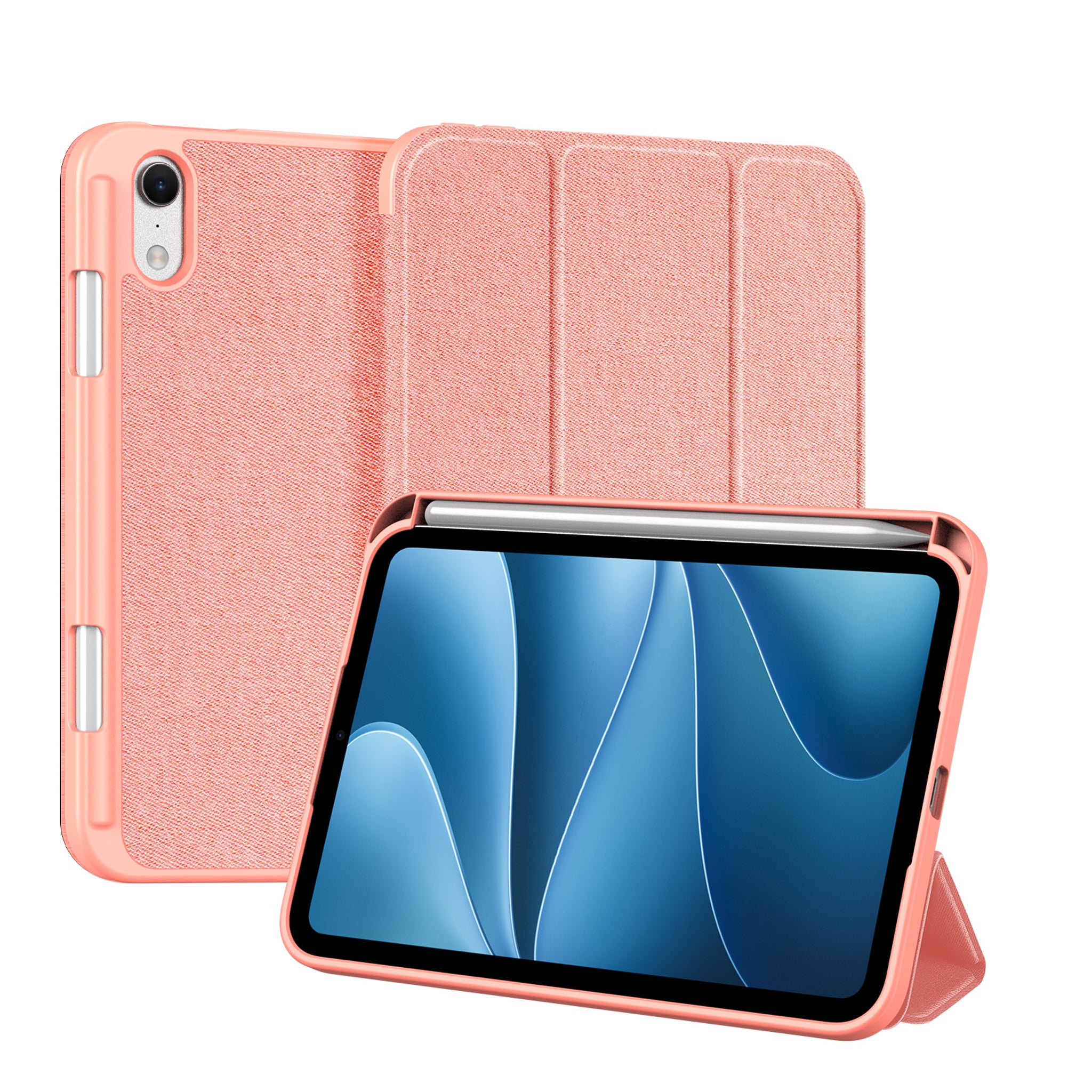 iPad Mini (2026) 8. Gen. DUX DUCIS DOMO Tri-Fold Kunstlæder Flip Cover m. Ståfunktion - Lyserød