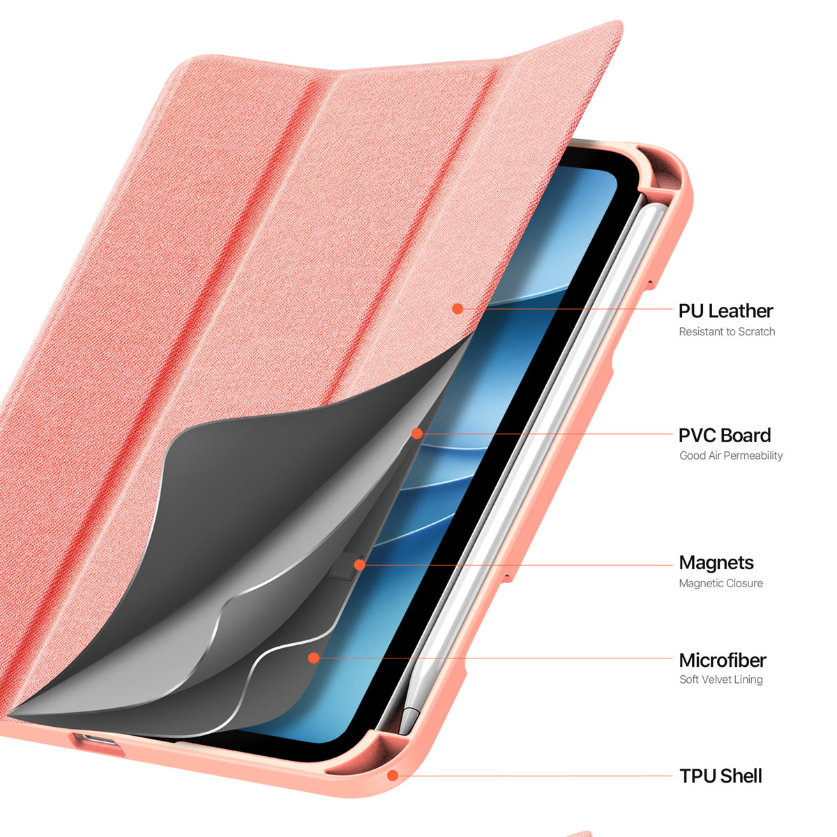 iPad Mini (2026) 8. Gen. DUX DUCIS DOMO Tri-Fold Kunstlæder Flip Cover m. Ståfunktion - Lyserød