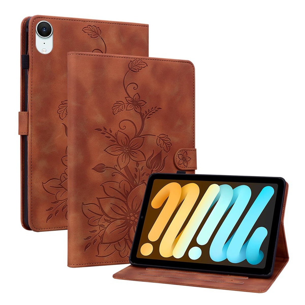 iPad Mini (2026) 8. Gen. EIDERWOOD Kunstlæder Flip Cover - Blomster Tekstureret - Brun