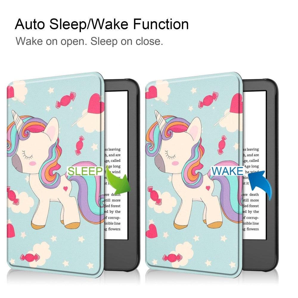 Amazon Kindle 11. generasjon (2022) Faux Leather Flip Cover m. Søvnfunksjon - Unicorn
