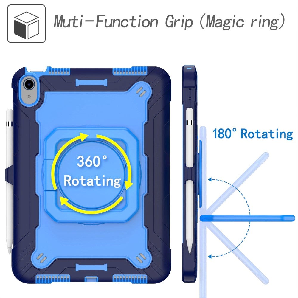 iPad 11" (2025) / iPad 10,9" (2024/2022) Tøft silikondeksel m. 360 graders fot & bærestropp - blå