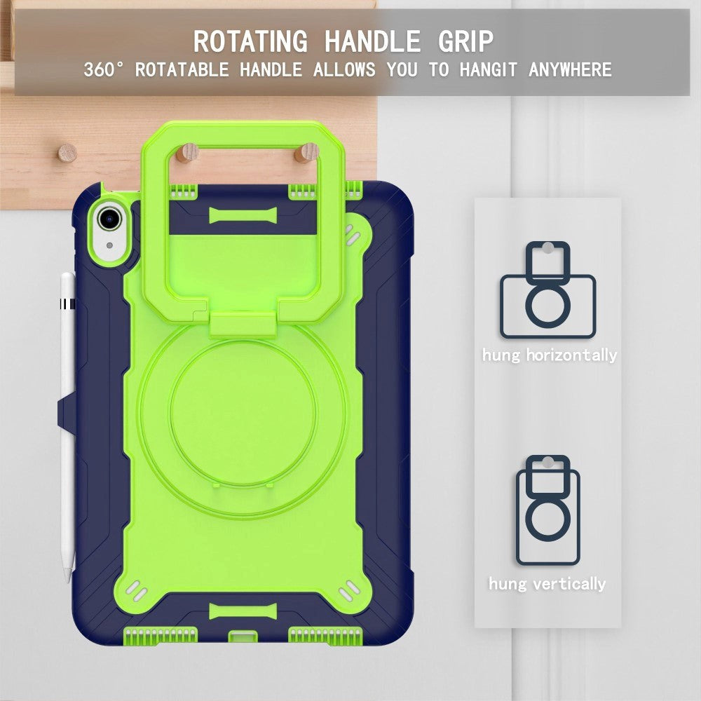 iPad 11" (2025) / iPad 10,9" (2024/2022) Tøft silikondeksel m. 360 graders fot & bærestropp - grønn / blå