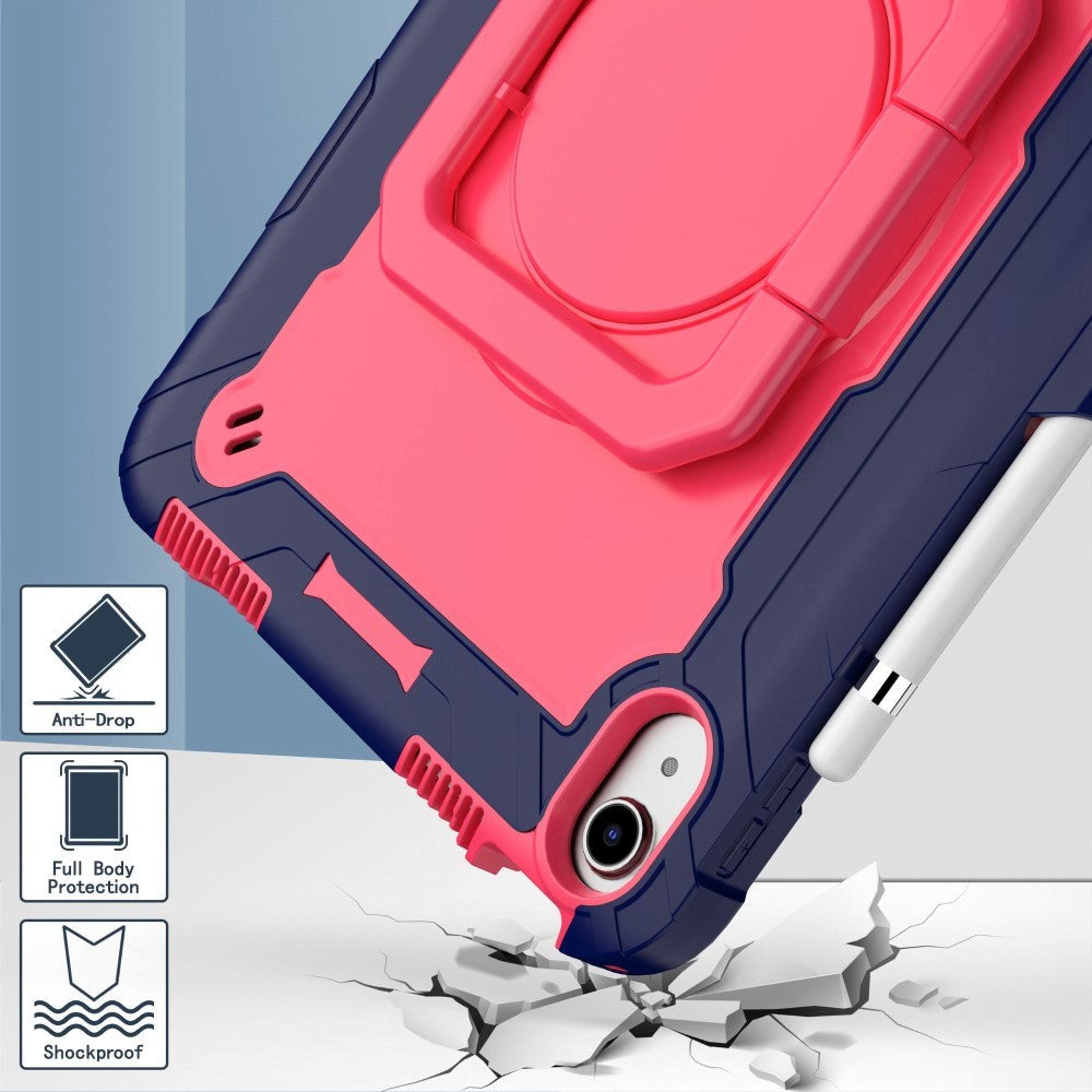 iPad 11" (2025) / iPad 10,9" (2024/2022) Tøft silikondeksel m. 360 graders fot & bærestropp - rosa / blå