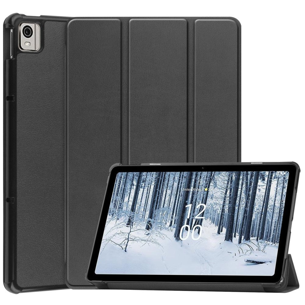 EIDERWOOD Nokia T21 Tri-Fold Leather Flip Cover m. Stativfunksjon - Sort