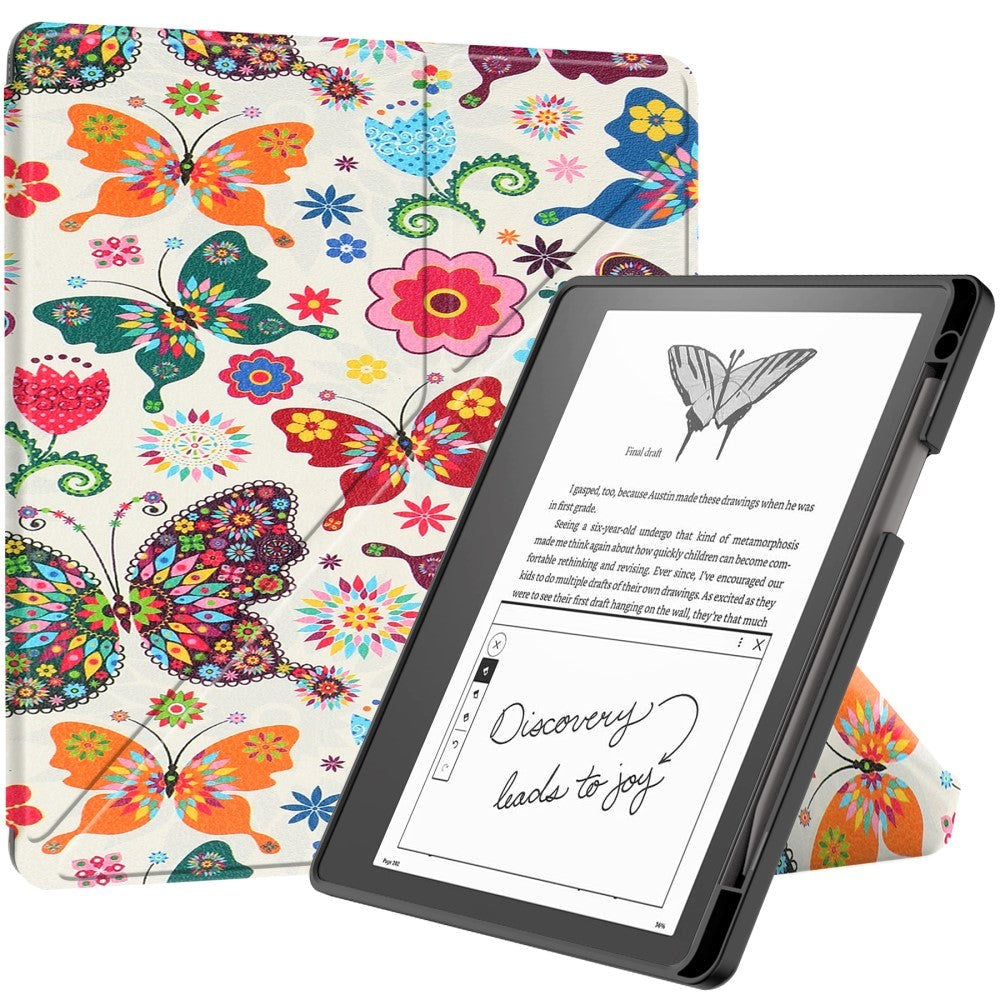 Amazon Kindle Scribe 11. generasjon (2022) Origami Leather Flip Cover m. Penneholder - Fargerike sommerfugler