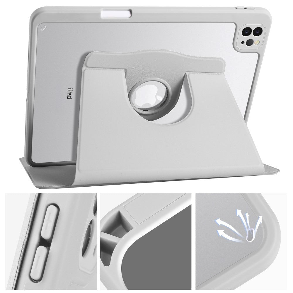 iPad Pro 12,9" (2022 / 2021 / 2020 / 2018) Hybrid Flip Cover Apple blyantholder - grå / gjennomsiktig