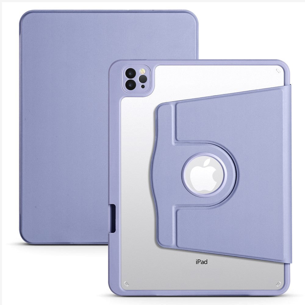 iPad Pro 12,9" (2022 / 2021 / 2020 / 2018) Hybrid Flip Cover Apple blyantholder - lilla / gjennomsiktig