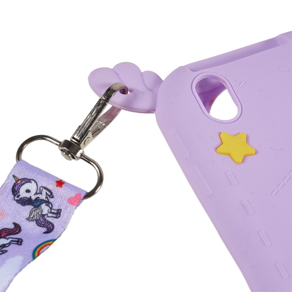 iPad 10,2" (2021 / 2020 / 2019) / Air 10,5" (2019) / Pro 10,5" silikon bakdeksel med stativ, trykk og stropp - Unicorn