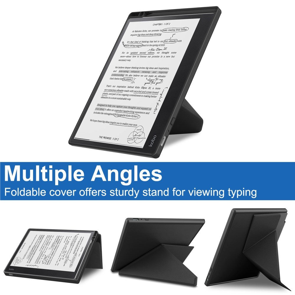 EIDERWOOD Kobo Elipsa 2E Origami Faux Leather Flip Cover m. Penneholder - Svart