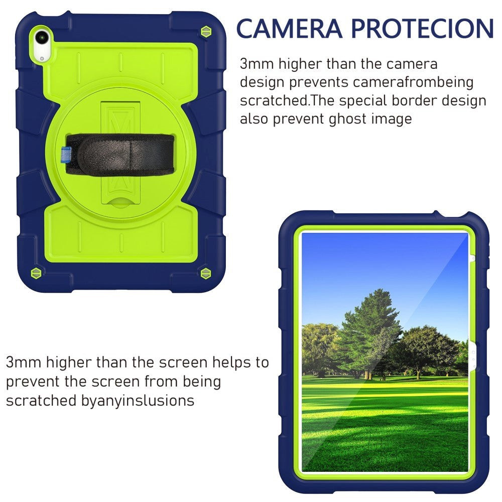 iPad 11" (2025) / iPad 10,9" (2024/2022) Craftsman Bakdeksel m. Håndholder, Stativ & Skulderstropp - Blå / Grønn