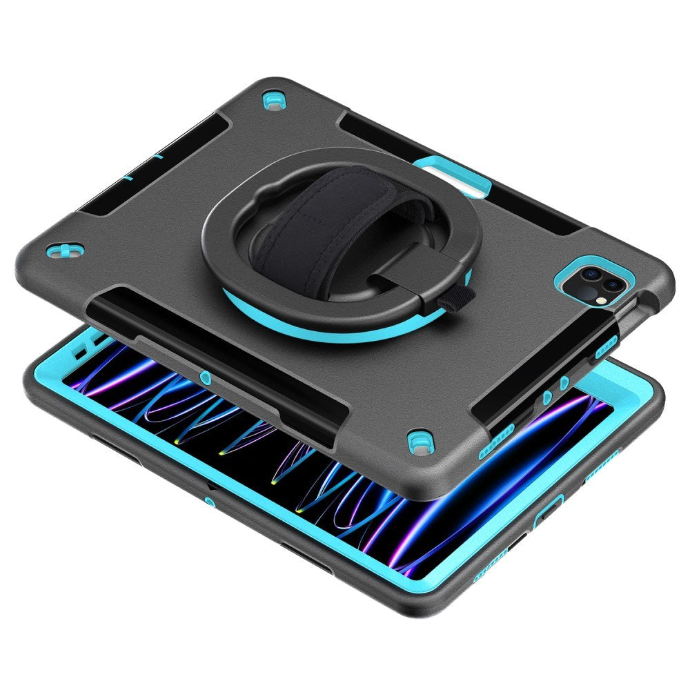 EIDERWOOD iPad Air 10,9-11" (2025-2020) / Pro 11" (2022-2018) Craftsman Cover m. Beskyttelsesfilm og håndholder - Svart / Lyseblå