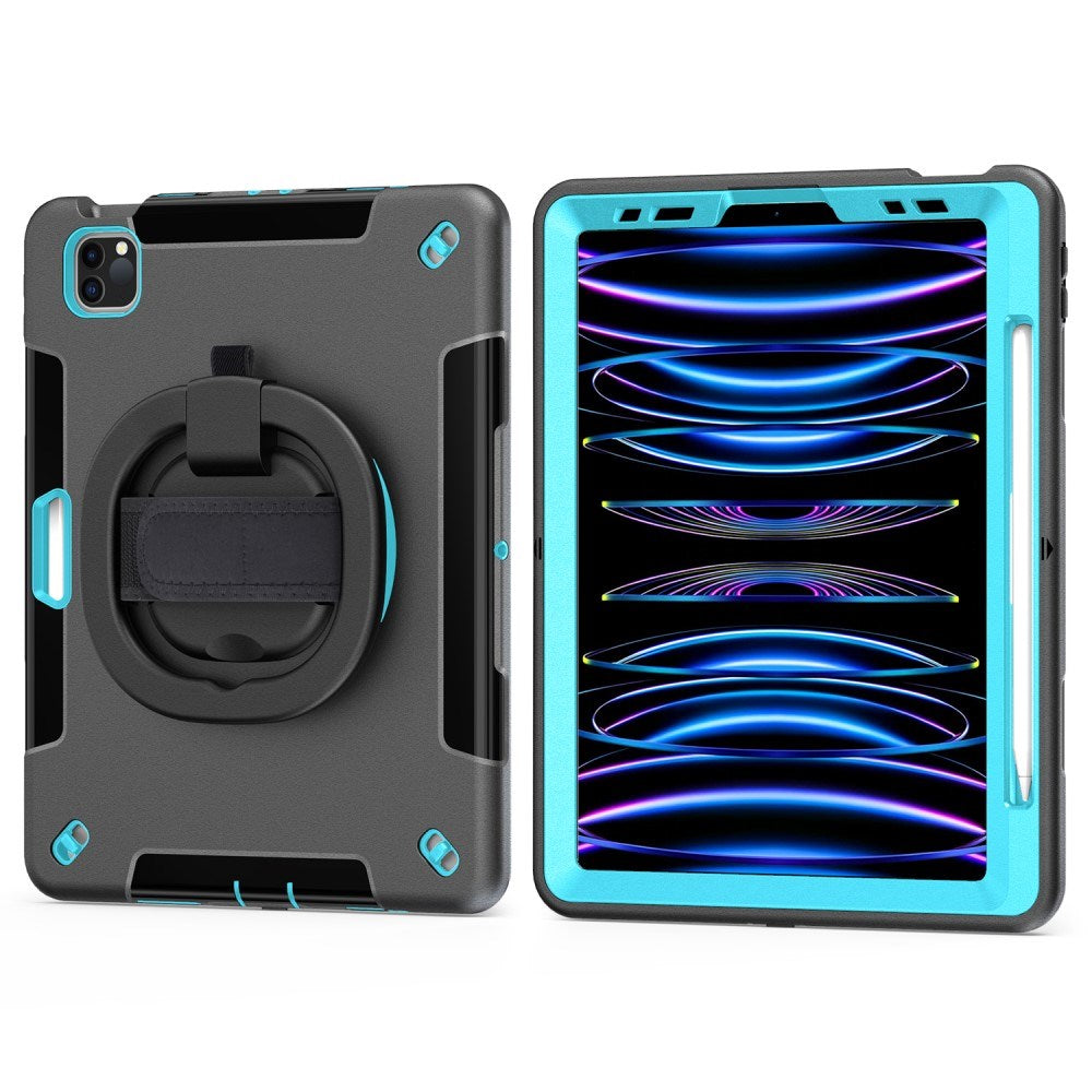 EIDERWOOD iPad Air 10,9-11" (2025-2020) / Pro 11" (2022-2018) Craftsman Cover m. Beskyttelsesfilm og håndholder - Svart / Lyseblå