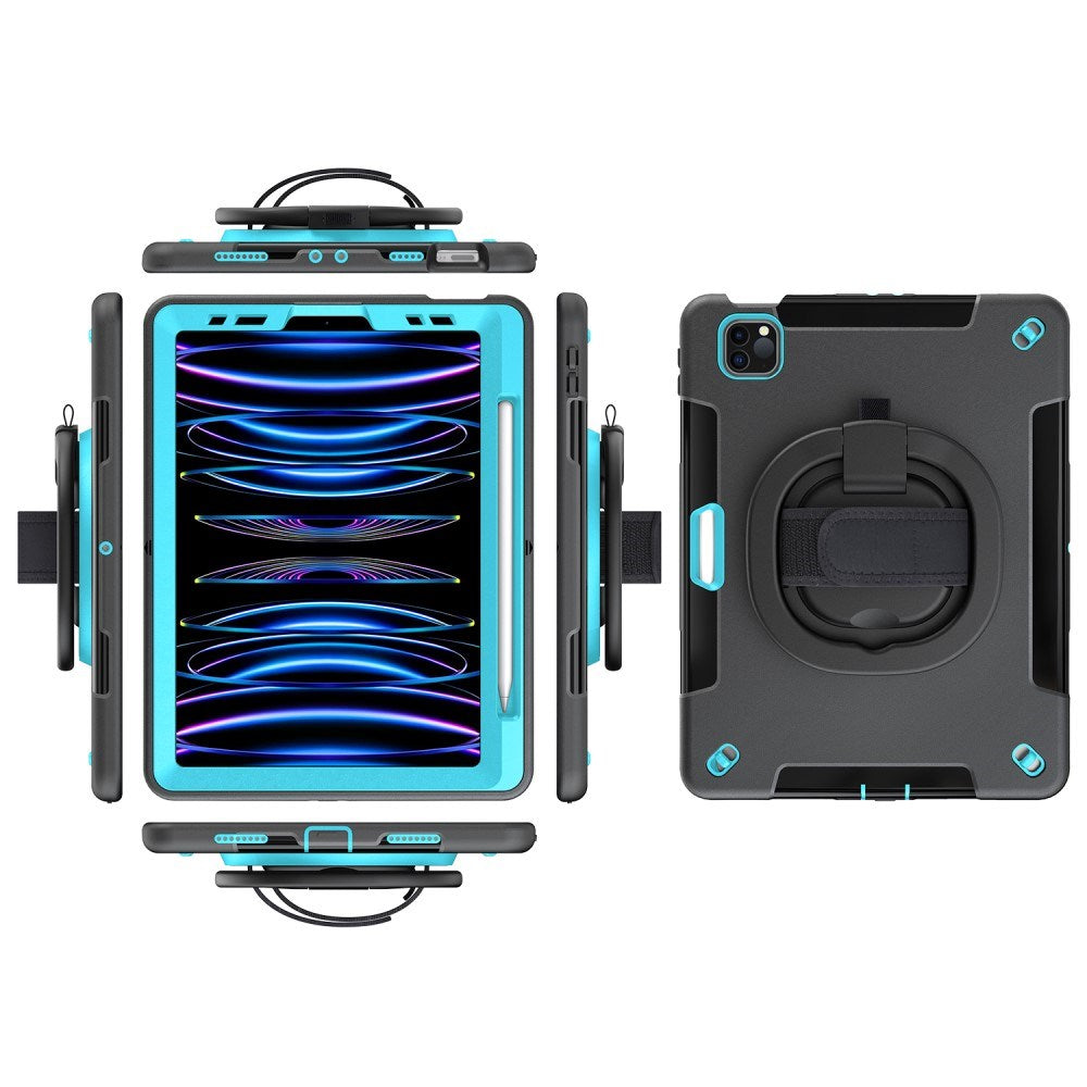 EIDERWOOD iPad Air 10,9-11" (2025-2020) / Pro 11" (2022-2018) Craftsman Cover m. Beskyttelsesfilm og håndholder - Svart / Lyseblå