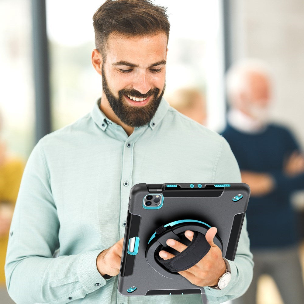 EIDERWOOD iPad Air 10,9-11" (2025-2020) / Pro 11" (2022-2018) Craftsman Cover m. Beskyttelsesfilm og håndholder - Svart / Lyseblå