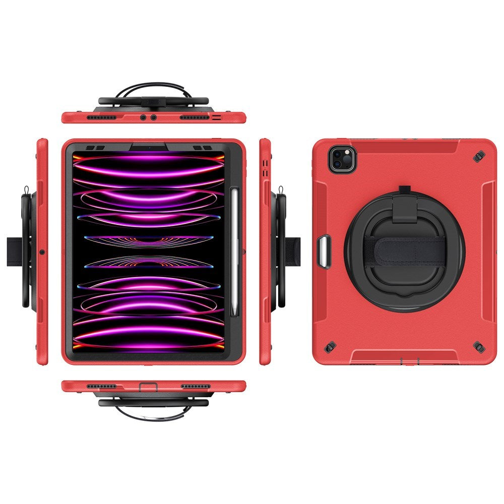 EIDERWOOD iPad Air 13" (2025 / 2024) / Pro 12.9" (2022 / 2021 / 2020 / 2018) Håndværker Cover m. Beskyttelsesfilm & Skulderstrop - Rød