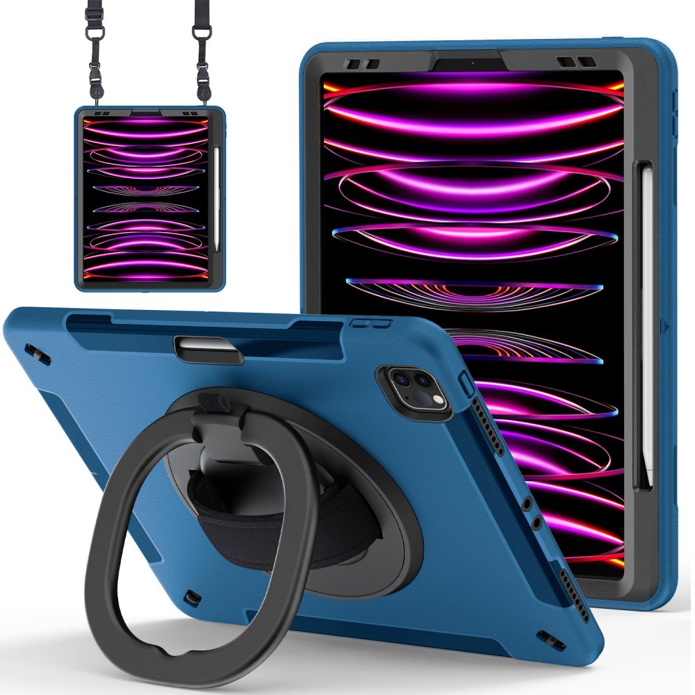 EIDERWOOD iPad Air 13" (2025 / 2024) / Pro 12.9" (2022 / 2021 / 2020 / 2018) Craftsman Cover m. Beskyttende film og skulderstropp - blå