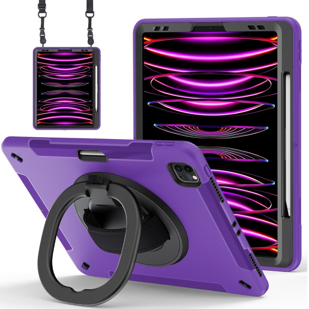 EIDERWOOD iPad Air 13" (2025 / 2024) / Pro 12.9" (2022 / 2021 / 2020 / 2018) Håndværker Cover m. Beskyttelsesfilm & Skulderstrop - Lilla
