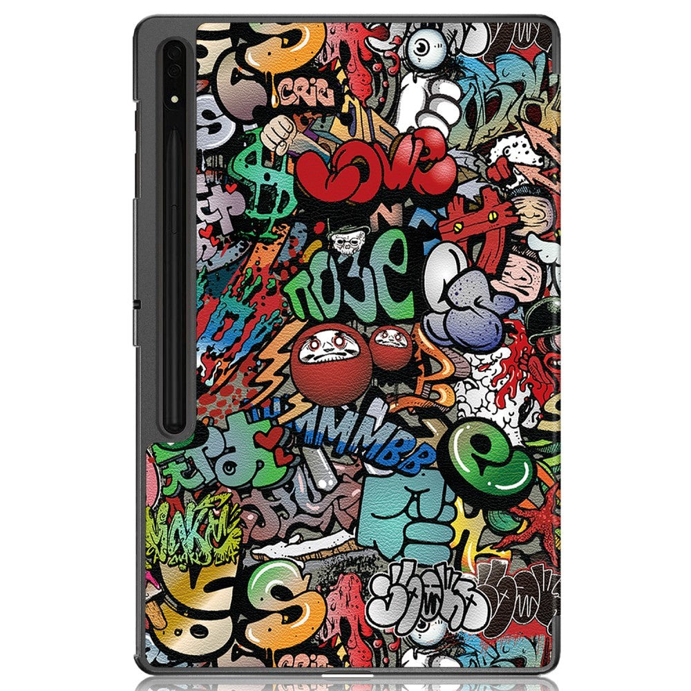 Samsung Tab S9 Ultra Tri-Fold Leather Flip Cover m. Standfunksjon - Graffiti