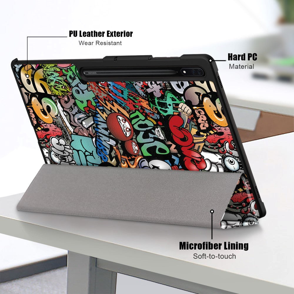 Samsung Tab S9 Ultra Tri-Fold Leather Flip Cover m. Standfunksjon - Graffiti