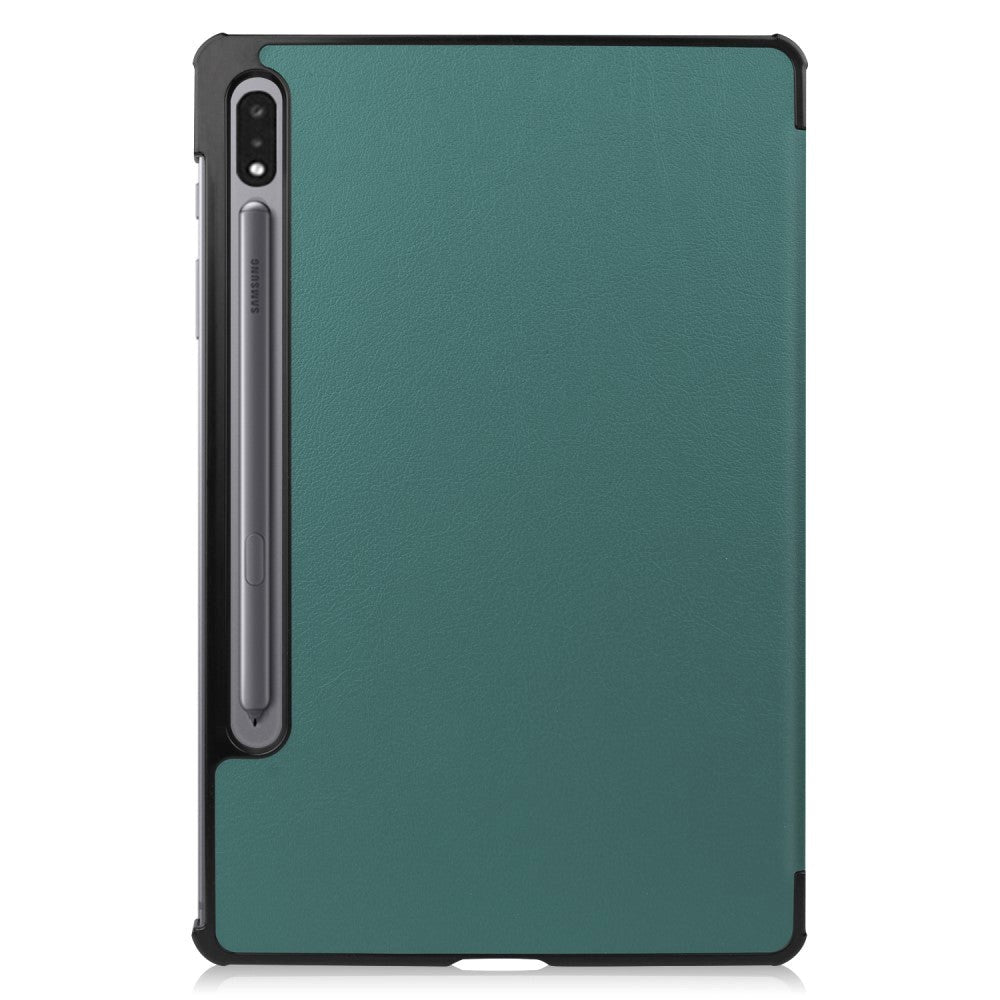 Samsung Galaxy Tab S9+ (pluss) Tri-Fold Leather Flip Cover m. Blyantholder - Mørkegrønn