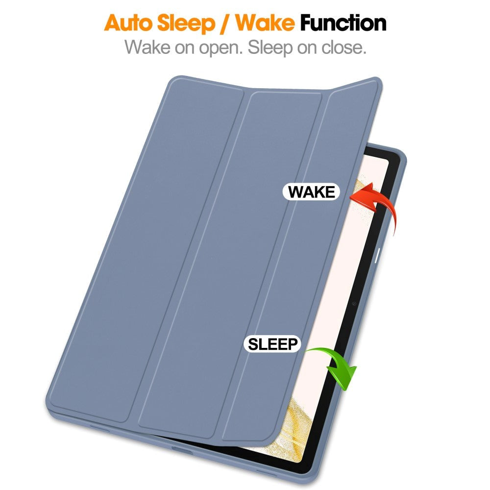 Samsung Galaxy Tab S9+ (Plus) Magnetisk Tri-Fold Leather Flip Cover m. Blyantholder - Blå