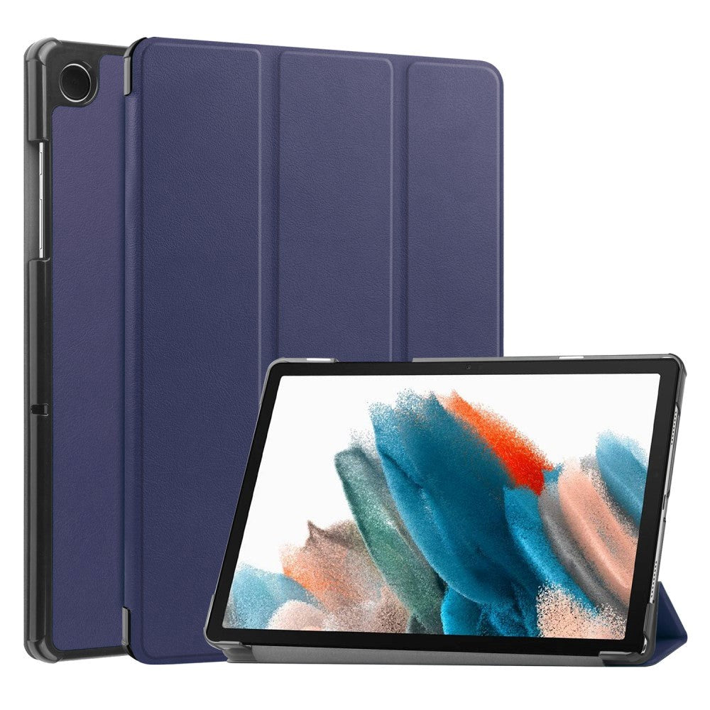 Samsung Galaxy Tab A9 Tri-Fold Leather Flip Cover m. Stativfunksjon - Mørkeblå