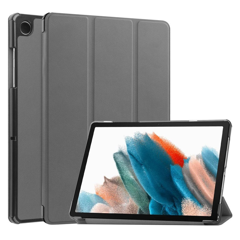 Samsung Galaxy Tab A9 Tri-Fold Leather Flip Cover m. Stativfunksjon - Grå