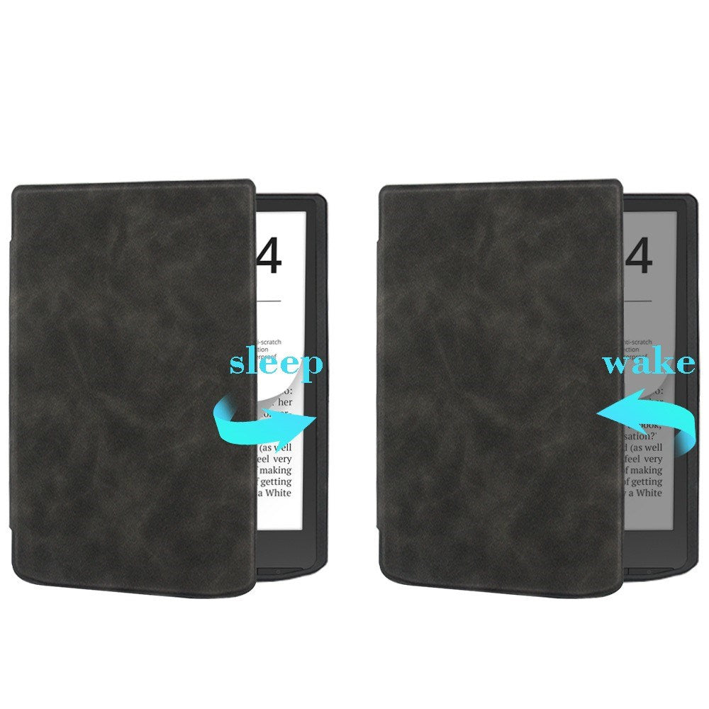 PocketBook InkPad 4 Leather Flip Cover m. Sleep Function - Svart